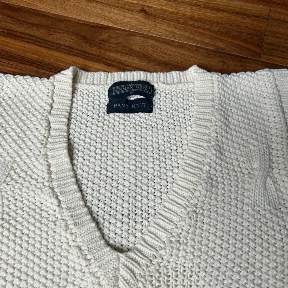 Herman Geist Hand Knit Cable Knit‎ Sleeveless Sweater Vest Top Womens